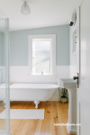 bathroom, blue bathroom, heritage bathroom, free standing bath, Resene 