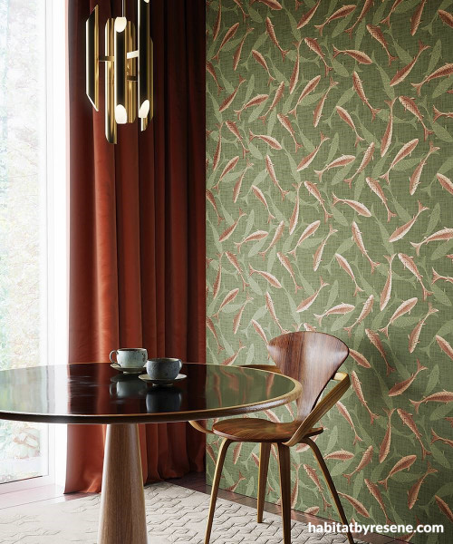 dining room inspiration, wallpaper inspiration, wallpaper feature wall, dining room ideas, resene