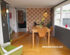 retro, retro house, 1970s home, dining room, wallpaper feature wall, retro wallpaper, grey, orange 