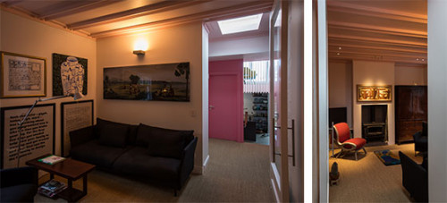 Den, batten ceiling, ceiling, sky light, hallway, stairwell, living room, Resene