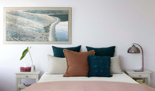 bedroom, master bedroom, resene dreamtime, purple bedroom, lilac bedroom, lilac feature wall