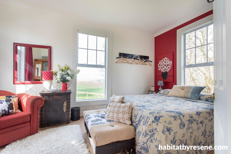 red, bedroom, guest house, french country