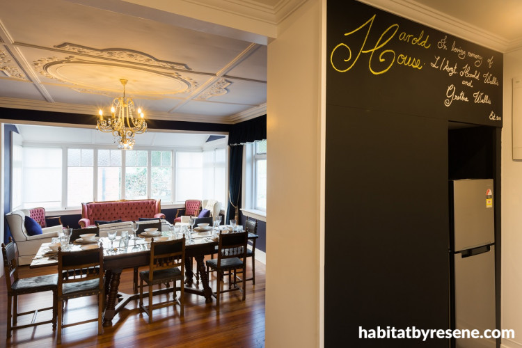 ornate homes, character homes, bed and breakfast, dark interiors, black walls, blackboard paint