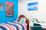 boys bedroom, blue bedroom, kids bedroom, childrens bedroom, blue feature wall