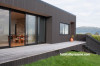 house exterior, black house, brown house, stain, cedar cladding, stone feature wall 