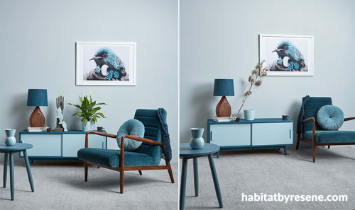 living room, lounge, blue living room, blue lounge, resene duck egg blue, blue room, monochromatic