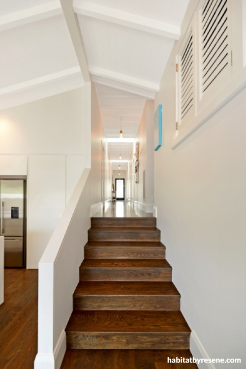 white stairwell, wood stairs, wood staircase, wooden staircase