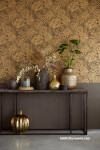 feature wall, leaf wallpaper, nature inspired wall, brown wallpaper, brown feature wall 