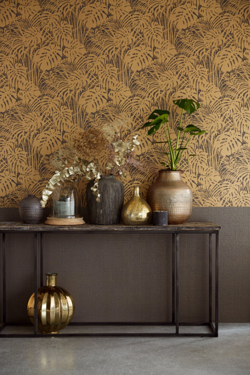 feature wall, leaf wallpaper, nature inspired wall, brown wallpaper, brown feature wall