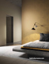 Bedroom, Grey bed, floating bed, wallpaper, printed walls, Resene 