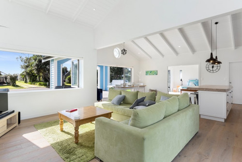 living area, white living area, white lounge, cottage, resene white pointer, high ceilings