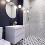 bathroom, bathroom inspiration, bathroom ideas, blue bathroom, blue and white, patterned tiles
