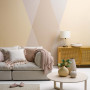 lounge, living room, feature wall, geometric painted pattern, geometric wall, pink, orange