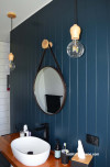 bathroom, ensuite, blue bathroom, tounge and groove walls, blue feature wall