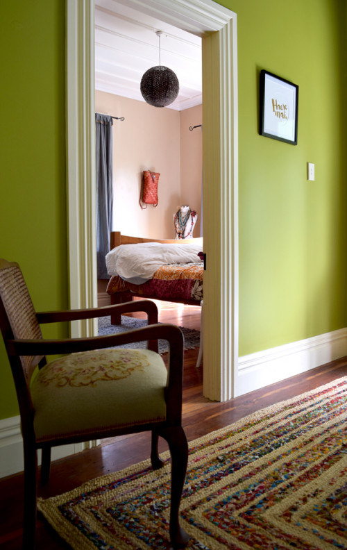 green, hallway, hall, entranceway, peach, citron
