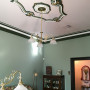 living room, lounge, salmon ceiling, painted ceiling, green living room, metallic gold