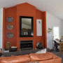 living room inspiration, feature wall ideas, orange feature wall, orange interior ideas, resene