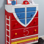 firetruck, painted drawers, firetruck drawers, resene rocket, kids diy, painted furniture