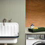 laundry, grey laundry, khaki laundry, laundry storage, timber splashback, industrial style sink