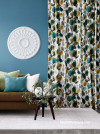 lounge, living room, blue lounge, blue living room, floral curtains, patterned curtains