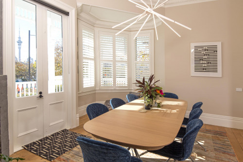 brown dining room, taupe dining room, neutral dining room, resene sandspit brown
