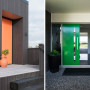 orange front door, green front door, house exterior, front door ideas, entranceway  