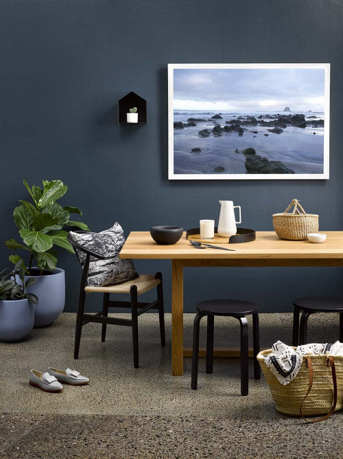 blue walls, blue exterior, gather magazine, amber armitage, resene blues, resene blue, dining room