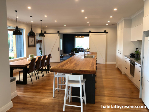 kitchen, industrial kitchen, resene double black white, resene half black white, farm kitchen