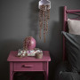 bedroom, grey bedroom, grey and purple bedroom, dark bedroom, purple side table, resene virtuoso