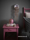 bedroom, grey bedroom, grey and purple bedroom, dark bedroom, purple side table, resene virtuoso