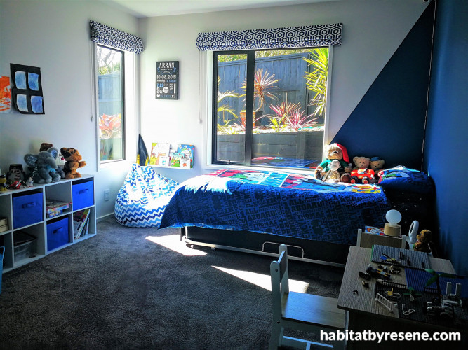 kids bedroom inspiration, kids bedroom ideas, geometric interior, blue bedroom ideas, feature wall