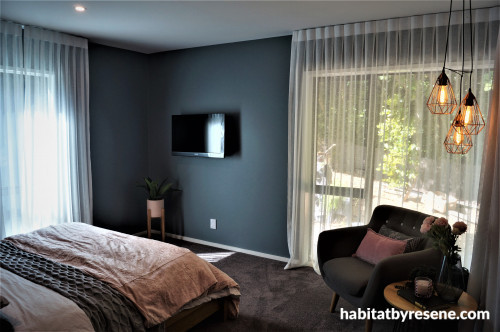 bedroom inspiration, bedroom ideas, grey interior ideas, grey bedroom, dark interior ideas, resene