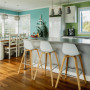 kitchen inspiration, dining room inspiration, blue interior ideas, open plan living ideas, resene