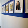 blue feature wall, hanging artwork, photography as art, white walls, blue paint, resene decadence