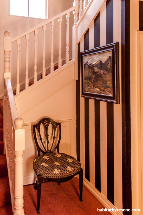 Painted stripes, stairwell, paint ideas, paint trends