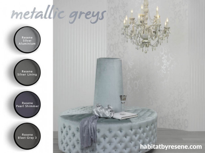 metallic greys, silver paint, interior, shades of greys, home decorating ideas 