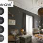 dark grey lounge, charcoal paint, living room, shades of grey, interior, home decorating ideas 