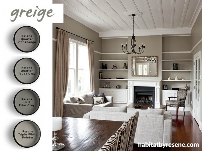 lounge, living room, grey, beige, greige, interior, shades of grey, paint, grey-brown tones 