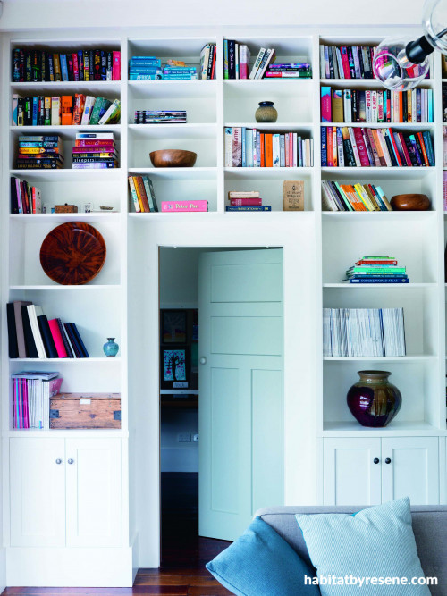 bookshelves, study, shelving, white bookshelves, living room, home office, white study 
