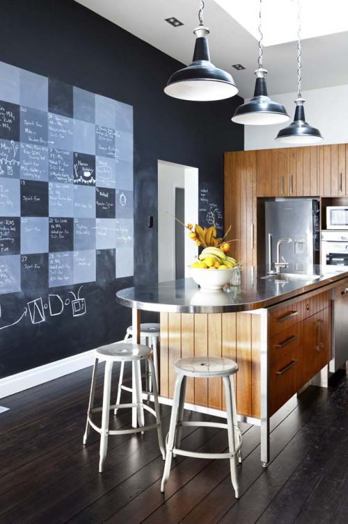 kitchen, blackboard paint, kitchen island, calendar wall, resene paint, interior design