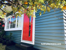 exterior cladding, weatherboard Inspo, red door, red door inspiration, White window frames, Resene 