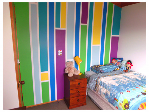 kids bedroom, children's bedroom, bright paint, colourful bedroom, feature wall