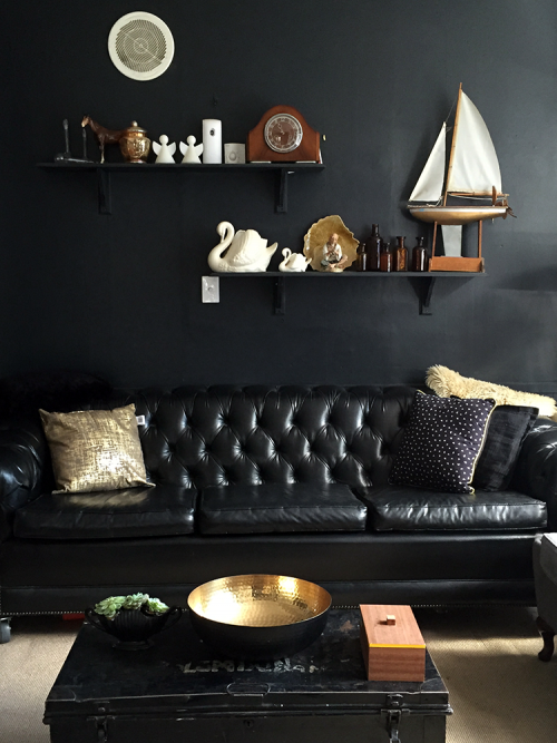 lounge, living room, black, art deco, feature wall, paint ideas