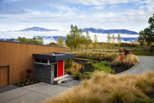 exterior, garden, red, front door