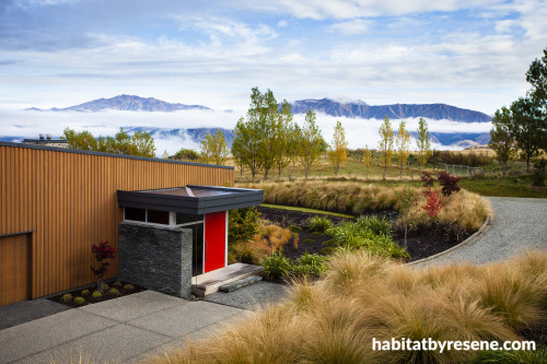 exterior, garden, red, front door