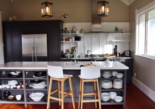 kitchen, B&B, black kitchen, black and white kitchen, monochromatic kitchen, taupe, beige