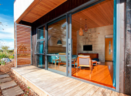 holiday cabin, deck, timber, exterior, resene foundry, indoor outdoor flow
