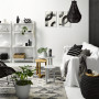 black and white living room, black and white lounge, monochrome lounge, black feature wall
