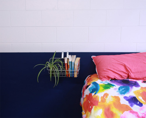 diy, dark blue paint, indigo headboard, bedroom, make your own bedhead