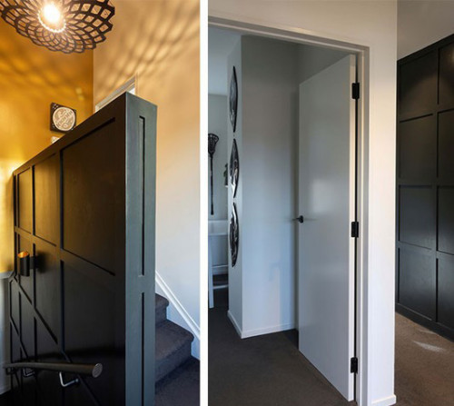 stairwell inspiration, hallway inspiration, black and white interior, neutral interior ideas, resene